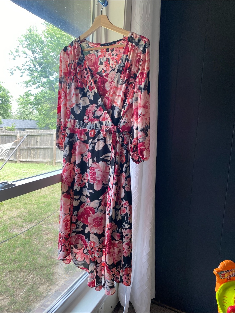 White House Black Market Black and Pink Floral Wrap Dress
